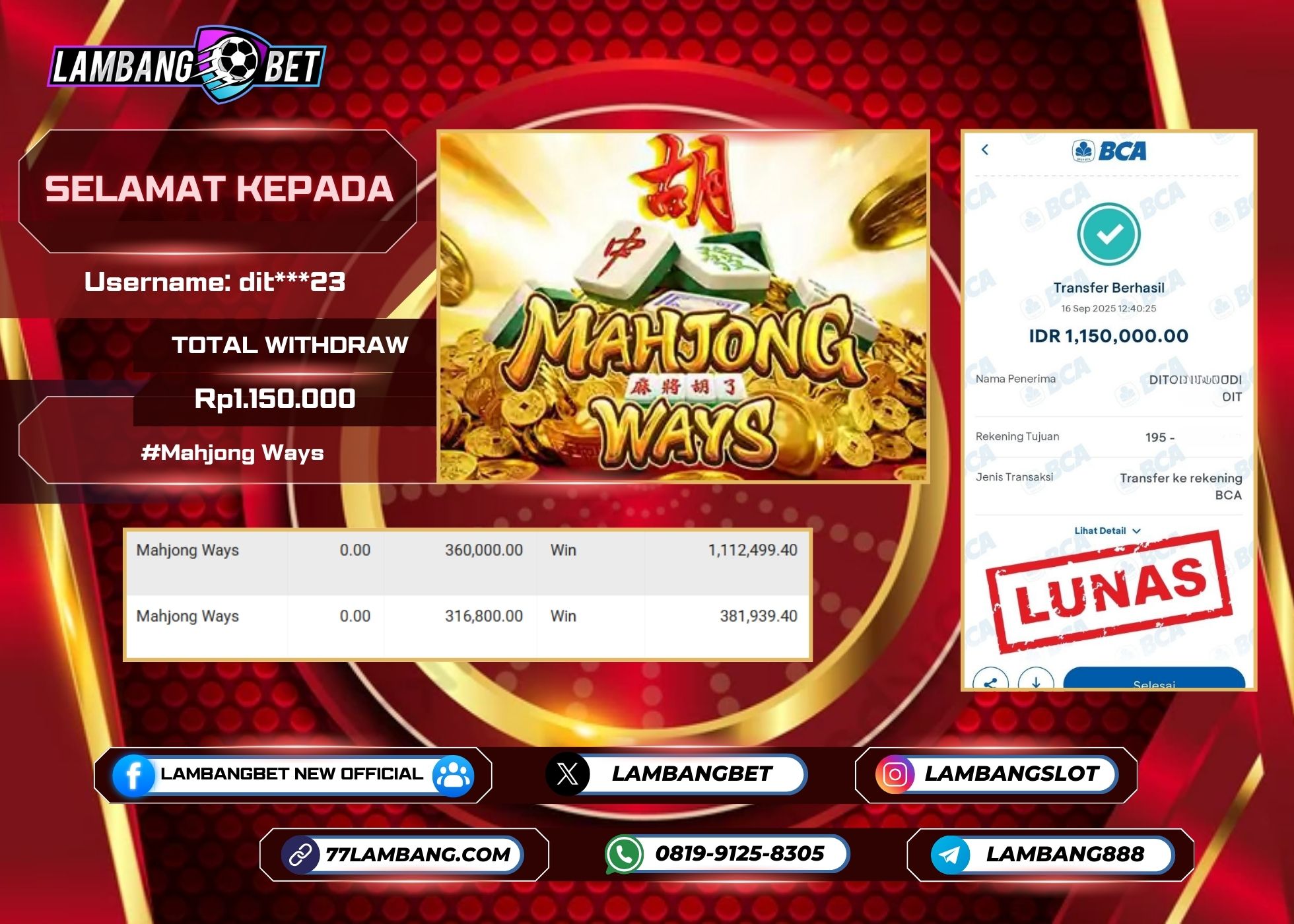 LAMBANGBET [16 SEPTEMBER 2025] JACKPOT SLOT Gates of Olympus 1000 "Rp1.150.000" LUNAS