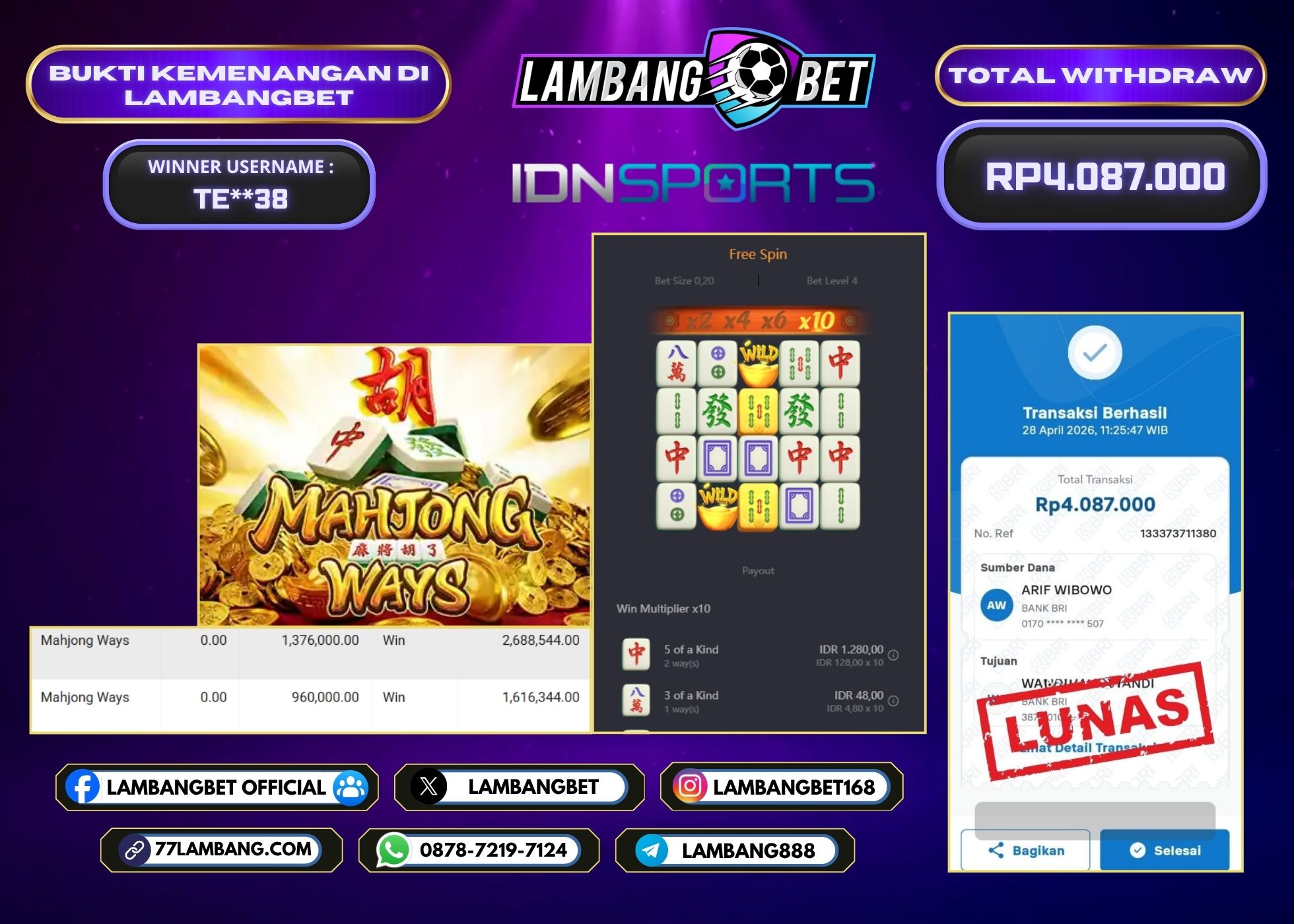 LAMBANGBET [28 APRIL 2026] JACKPOT SLOT Spaceman "Rp6.300.000" LUNAS